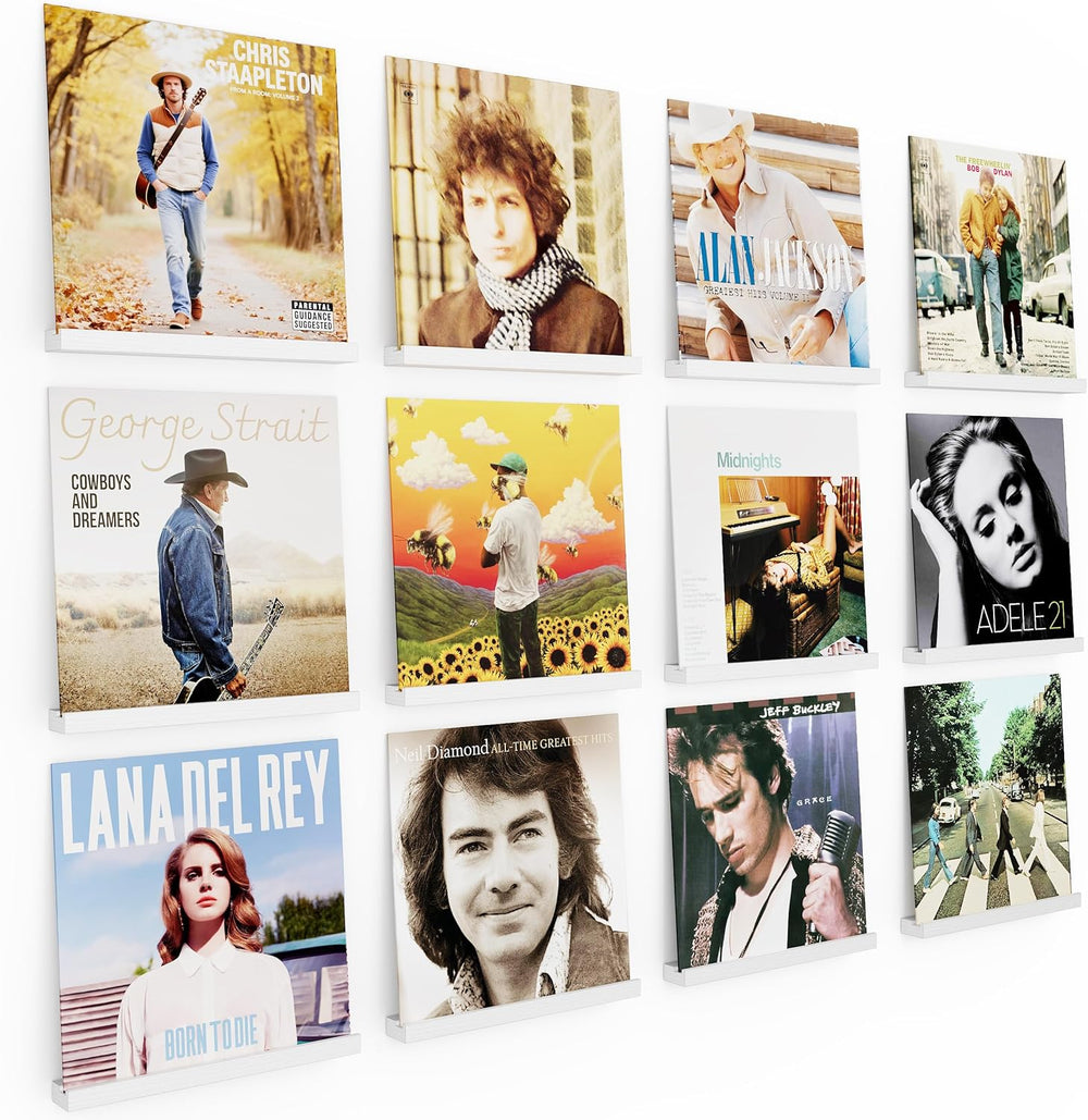 Emfogo Vinyl Record Shelf Wall Mount, 12 Pack Album Record Holder Wall, White...