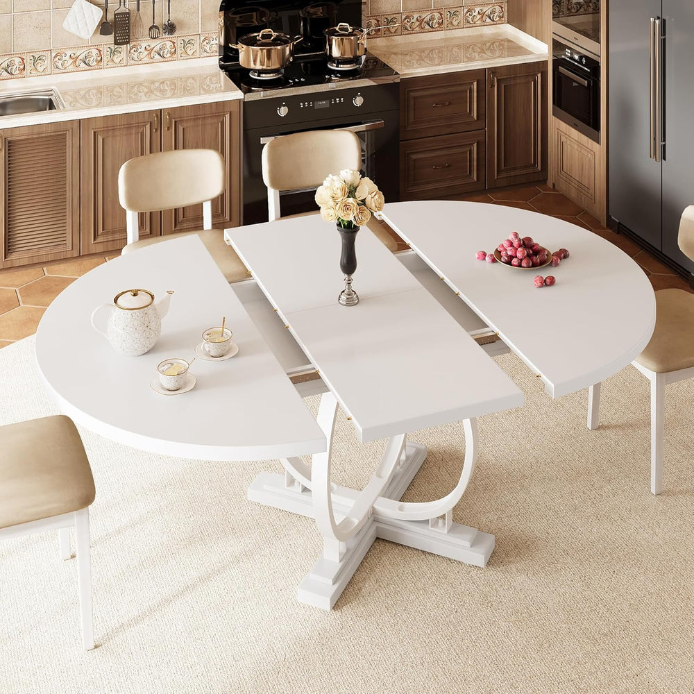 iPormis 59'' Extendable Round Dining Table for 4 to 6, Kitchen Table ...