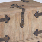 Household Essentials Decorative Trunk, Victorian, Small, Chinese Fir Wood, Aged-Wood Finish with Metal Accents, Fully Opening Lid, Stout Design, Ring Handles