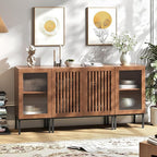 Modern TV Stand for TVs up to 70 Inch, Entertainment Center TV Console with Storage Cabinets and Glass Doors, Media Console for Living Room, Brown