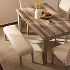 Morden Fort Farmhouse Rectangular Wooden Dining Table, Rustic 60" Kitchen & Dining Room Table with Woodgrain Tabletop, Rivet Accents & Solid Wood Legs