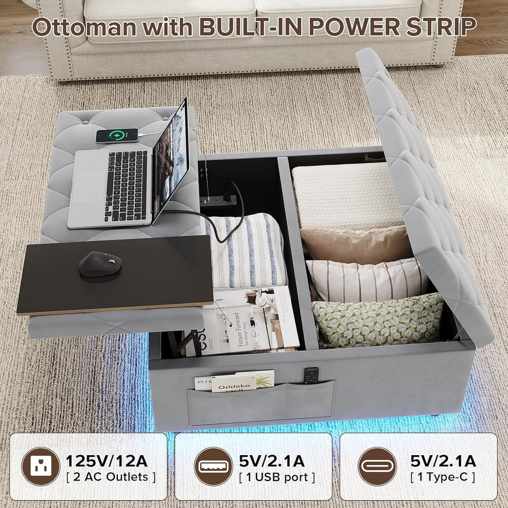 Dnxao Ottoman Coffee Table with Storage and Tray for Living Room, Gray | Tuft...