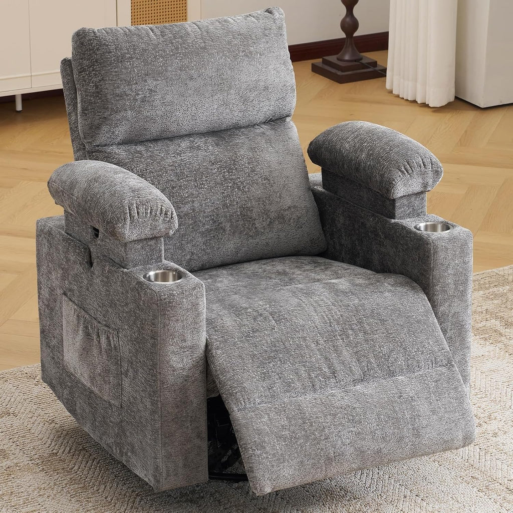 Electric Glider Rocker Recliner Chair with Massage and Heat Power Swivel Recliner Sofa with Adjustable Armrests and Headrest for Living Room