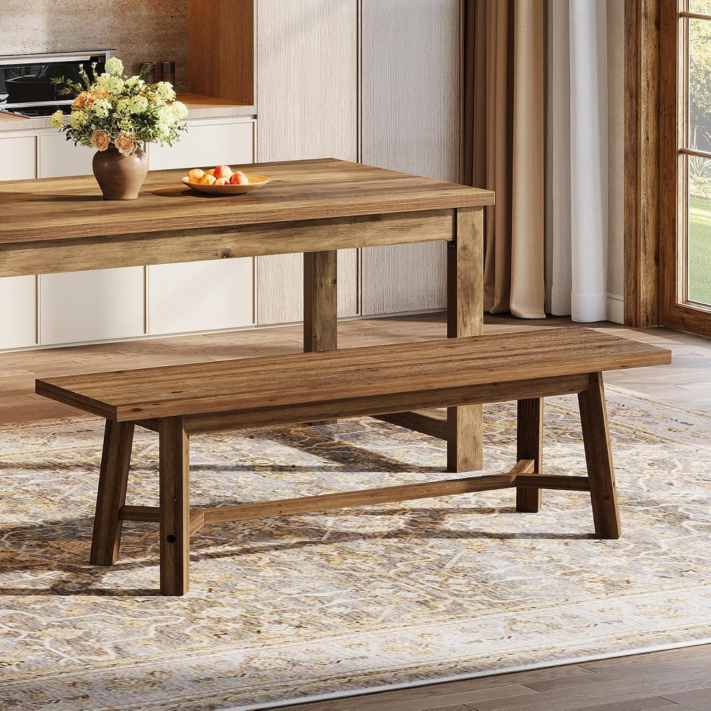 55" Solid Wood Bench, Farmhouse Long Bench Seat for Entryway, Dining Roo...