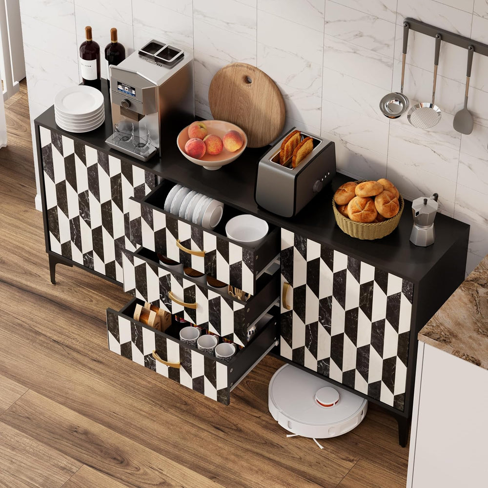 Anbuy Marble Buffet Cabinbet with Storage and 3 Drawers Sideboard Faux Marble...