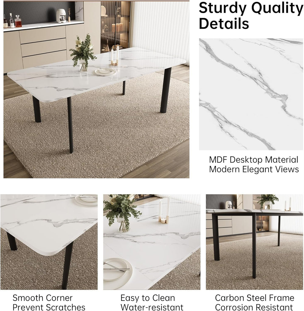 HIPIHOM Extendable Dining Table Set for 6-8 People, 63 to 78.7 Inch MDF Kitch...