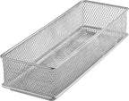 YBM HOME Silver Mesh Drawer Cabinet and or Shelf Organizer Bins, School Supply Holder Office Desktop Organizer Basket (1, 3x9x2 Inch)