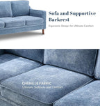 Kingfun Living Room Furniture Sets, 3 Seater Couch, Armchair and Loveseat, Mid Century Modern Sofa Set, Chenille Couch with Solid Wood Frame for Living Room & Bedroom, Light Blue