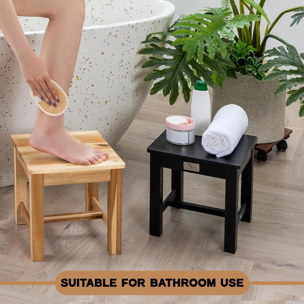 VICTORY RELAX 12 Inch Wooden Black Step Stool, Small Nature Beach Chair Under...
