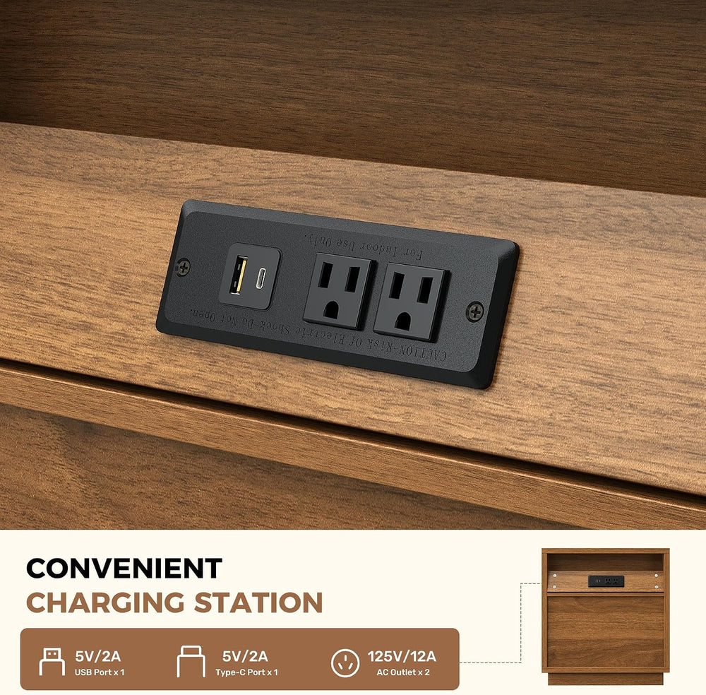 Miereirl Fluted Nightstand with Charging Station, Vintage Modern Night Stands...