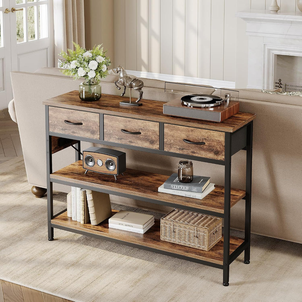 2 Pack Entryway Table with Outlets, 3 Fabric Drawers, 43in | 43.3"W x 11...