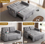 DWVO 55" Convertible Sofa Bed, 3-in-1 Sleeper Sofa with Pull-Out Couch, Velvet Futon Couch with Adjustable Backrest and USB, Modern Loveseat for Living Room Apartment, Light Grey