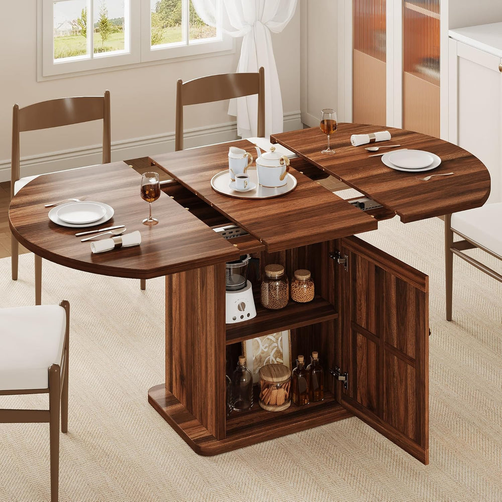 iPormis Round Dining Table for 4-6, 59'' Extendable Dining Room Kitch...
