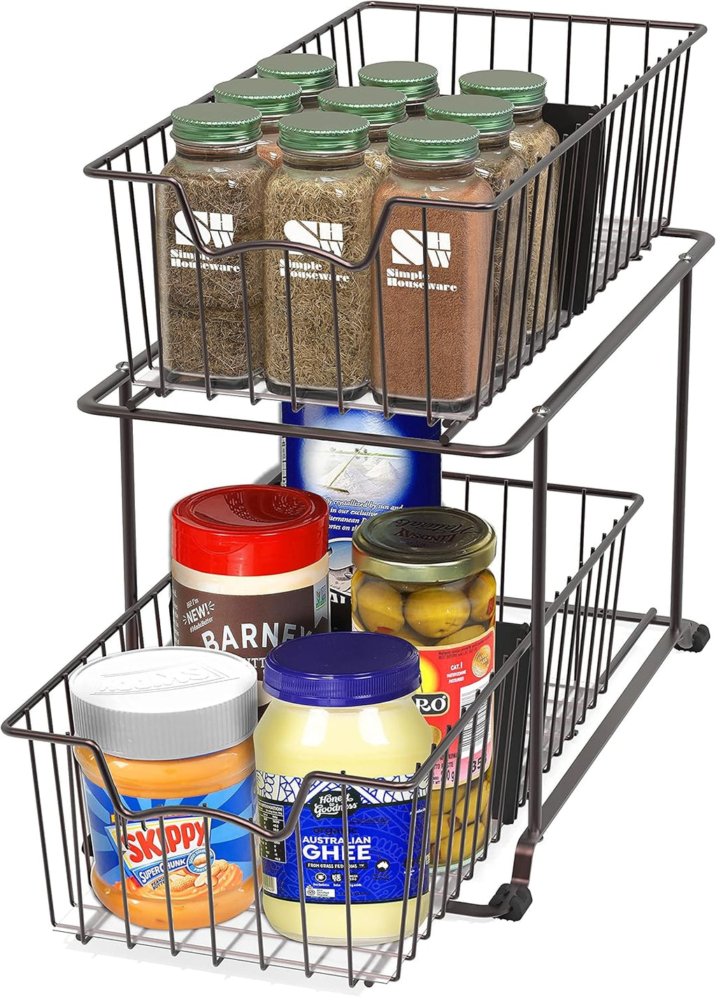 SimpleHouseware 2 Tier Cabinet Wire Basket Drawer Organizer, Brown