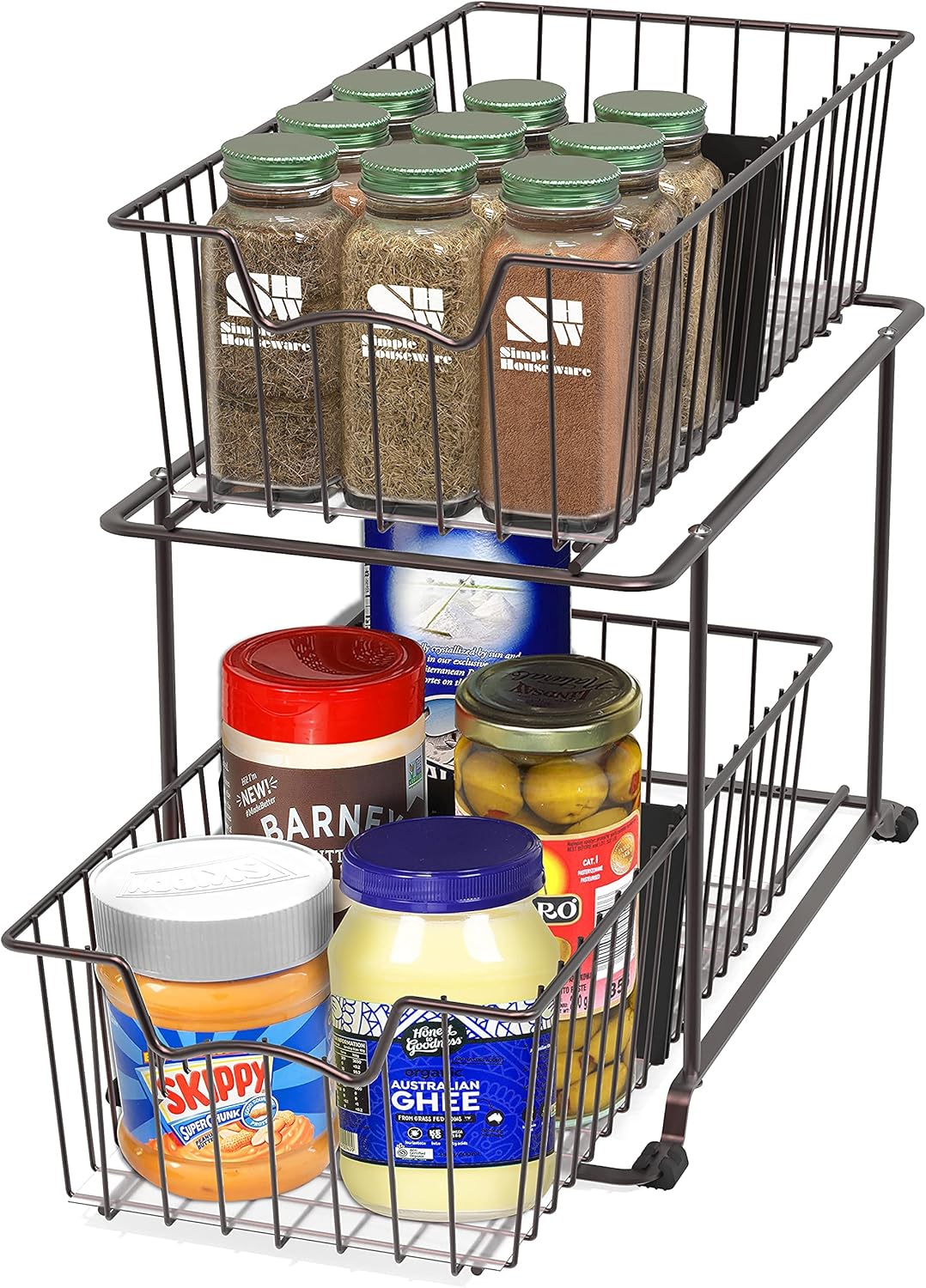 SimpleHouseware 2 Tier Cabinet Wire Basket Drawer Organizer, Brown