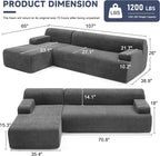 107" Modular Sectional Cloud Couch, Boneless couches Sponge sectionals for Living Room, High Density Sponges Sofa, Modular L-Shape with Chaise, Darkgrey