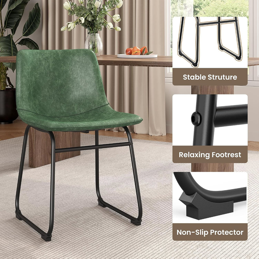 REONEY Dining Chairs Set of 8, 18" PU Leather Dinner Chairs, Green