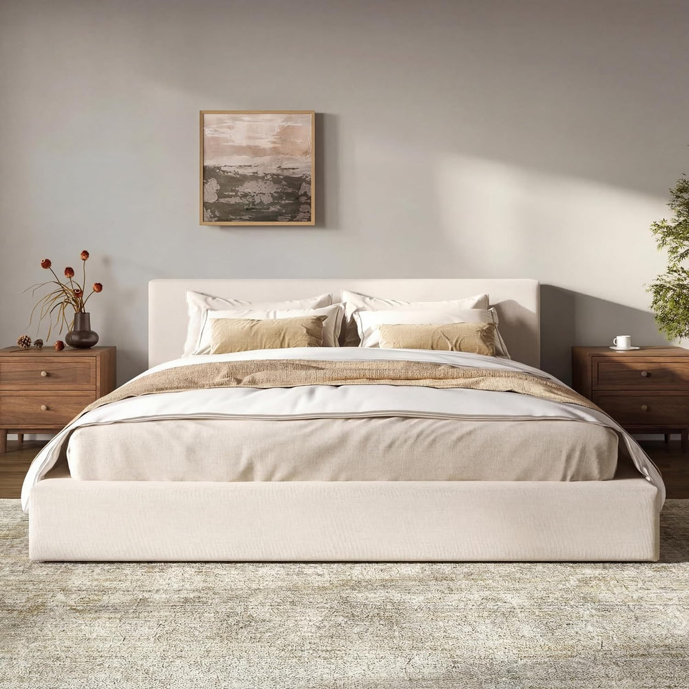 Merax King Size Bed Frame, 95" L x 88" W Upholstered Platform Bed w...