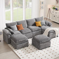 130" U Shaped Modular Sectional Sofa, Couch with Ottoman Storage, Chenille Cloud Couch with Plush Deep Seating for Living Room, Bedroom (Light Grey, 7 Seat)