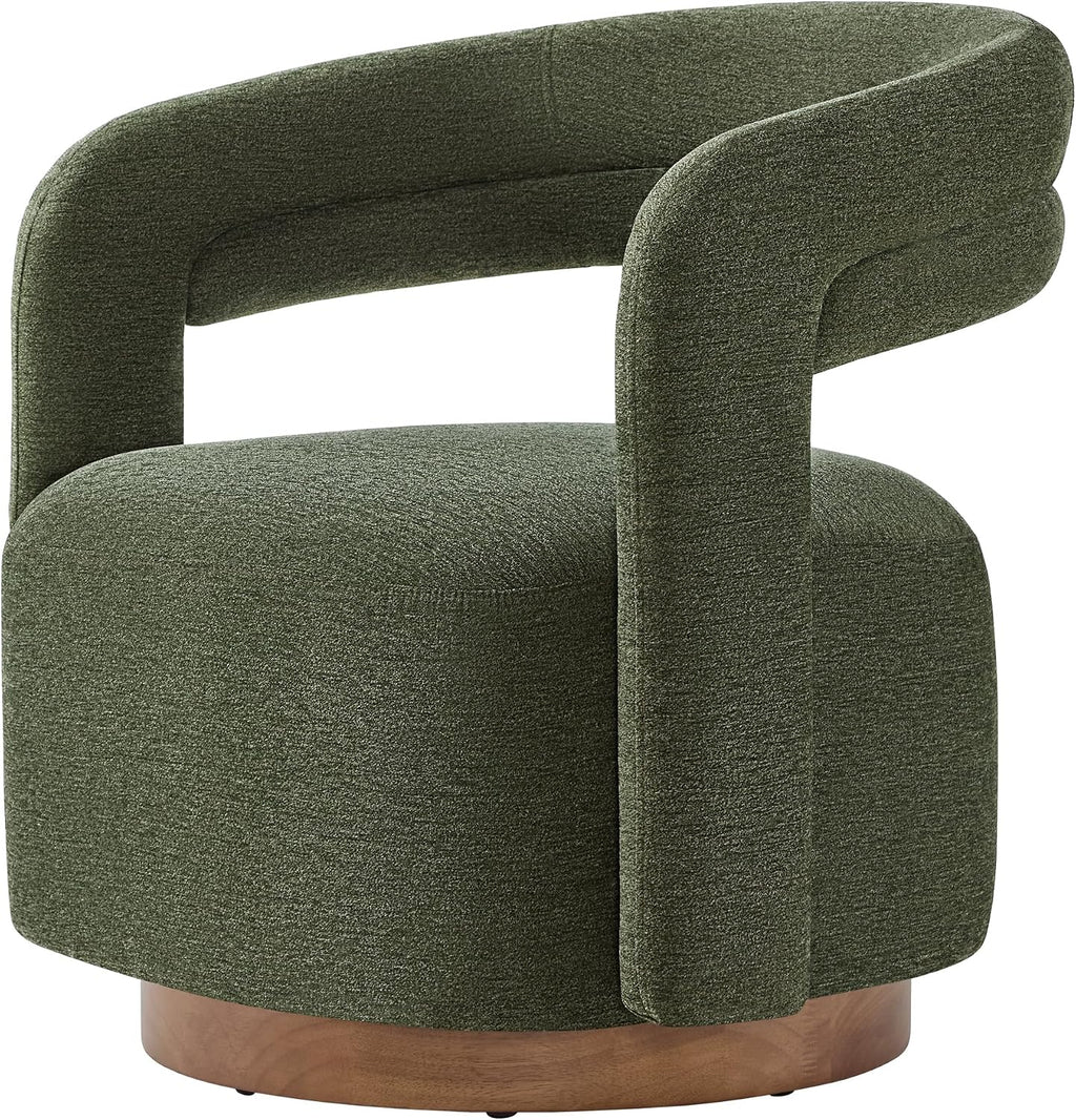 KISLOT, Swivel Accent Chair, Modern Arm Chair with Wooden Base, Green | Upholstered Barrel Chair with Open Back Design, Living Room Bedroom Reading Waitingroom