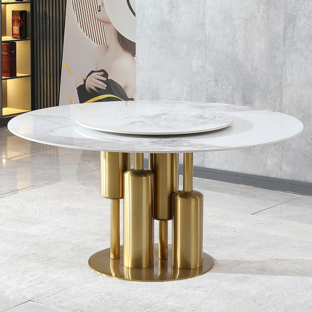59" D Round Dining Table with 31.5" Detachable Lazy Susan, Modern S...