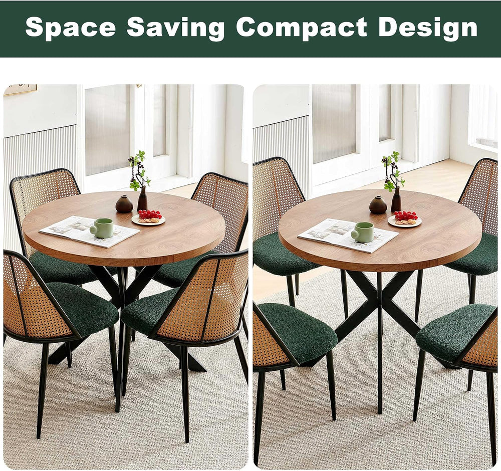 NORDICANA Dining Table Set for 4, Wooden Round Table and Wicker Chairs, 5-Pie...