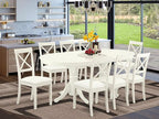 East West Furniture VABO9-LWH-LC 9 Piece Dining Set Includes an Oval Dining Room Table with Butterfly Leaf and 8 Faux Leather Upholstered Kitchen Chairs, 40x76 Inch, Linen White