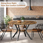 Round Dining Table for 4, 42 Inch Wood Kitchen & Dining Room Tables with Storage, Circle Breakfast Table with Metal Legs, Space Saving Dinner Table for Dining Room, Kitchen, Living Room, Rustic Brown