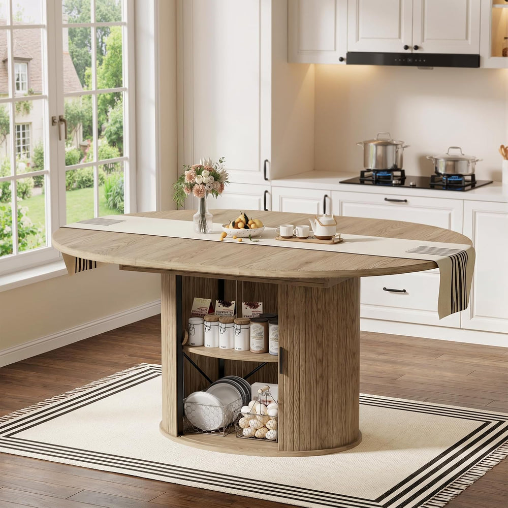 PAKASEPT43-59 Extendable Round to Oval Dining Table with Hidden Storage, Mode...