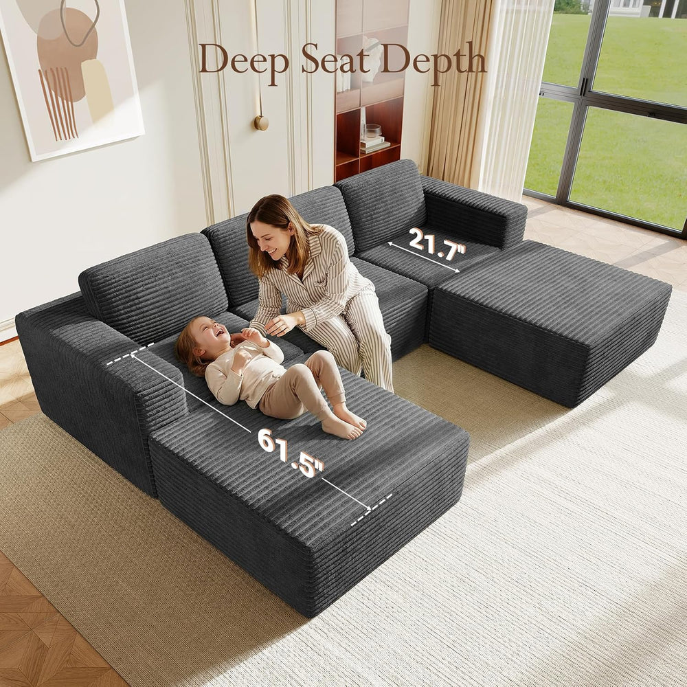 Vesgantti 119" Oversized U-Shaped Modular Sectional Sofa, Corduroy Cloud...