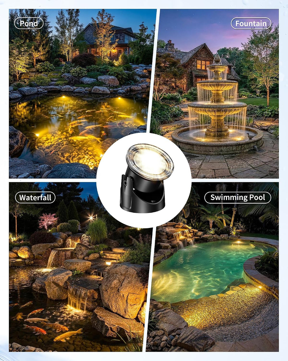 POPOSOAP Warm White Solar Pond Lights, Underwater Solar Lights with Timer, 2 ...
