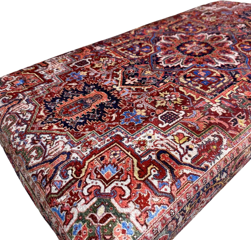 Boho Red Heriz Rug Upholstered Ottoman Bench, Piano Bench, Decorative Farmhou...