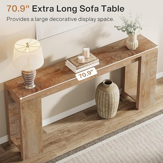 Tribesigns 70.9-Inch Extra Long Console Table, Farmhouse Wood Sofa Table Behi...