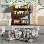 3 Tier Expandable Rolling Cart with wheels, pantry organizers and storage | kitchen Storage Cart for cans,food,snack and appliances，Adjustable shelf board height，Black,12.59"D×19.29-30.9"W×29.05"H