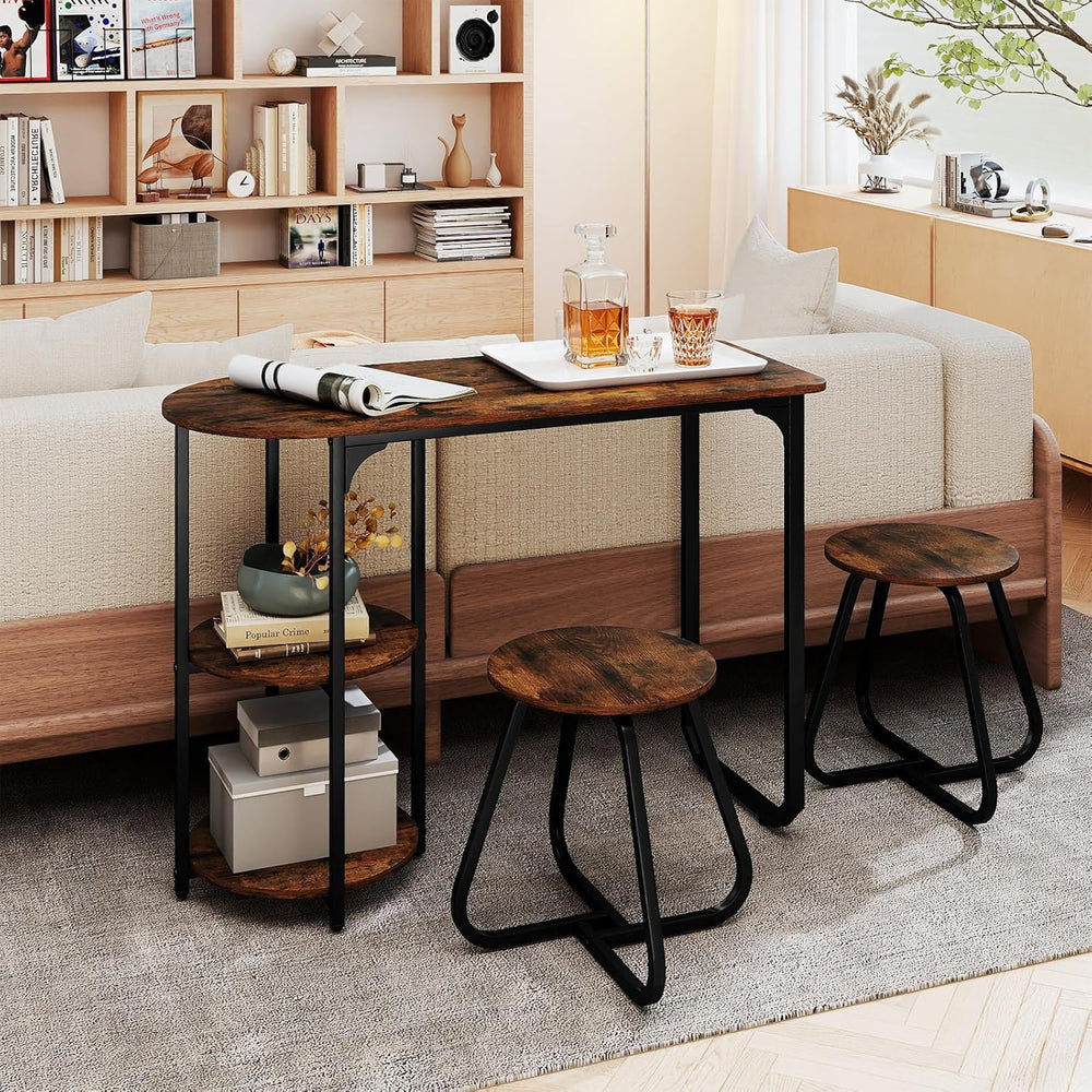 GOFLAME 3-Piece Dining Table Set, Wooden Industrial Kitchen Table and 2 Stool...