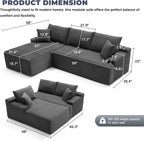 Mangodan Cloud Sectional Couch, Boneless Sofa for Living Room, Fluffy Comfy Couch with Deep Seat, Modular Sectional Sofa with L-Shaped Chaise, No Assembly Required, Dark Grey