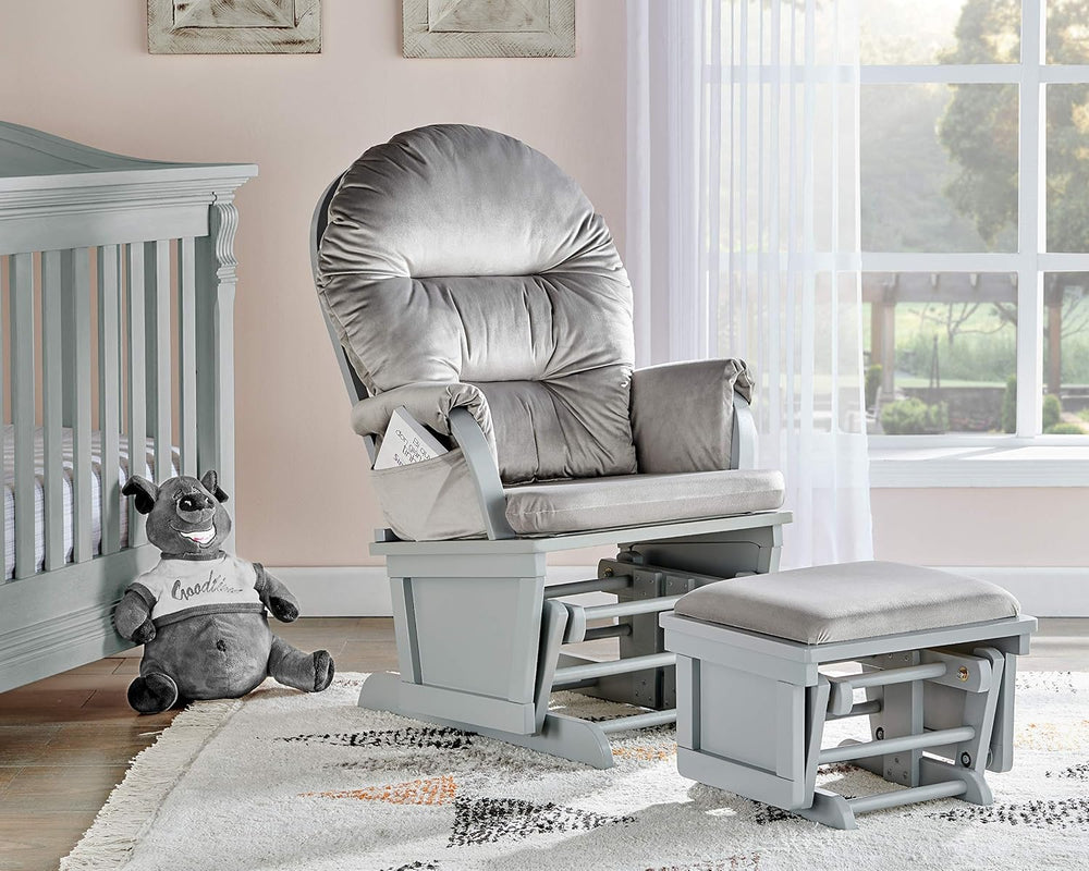Glider and Ottoman Gray Wood and Light Gray Fabric