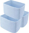 XUANGUO Woven Cotton Rope Storage Baskets 15x10x9.3" 3 Pack Light Blue | Decorative rectangular storage baskets for shelves and closets; storage bins organize clothes, toys, books and nursery items.