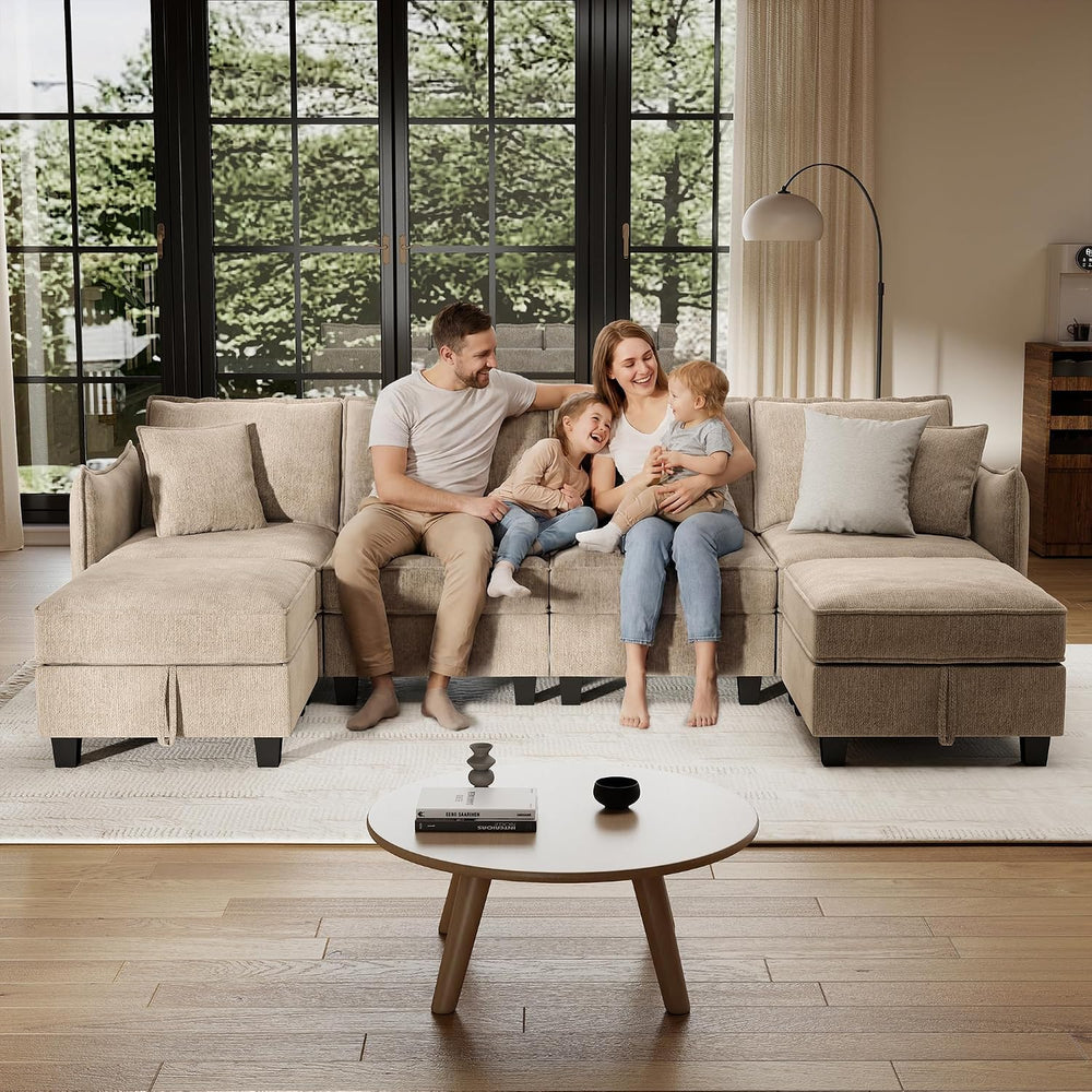 Ihanherry 112" Modular Sectional U-Shaped Sofa, Modern 6-Seat Cloud Couc...