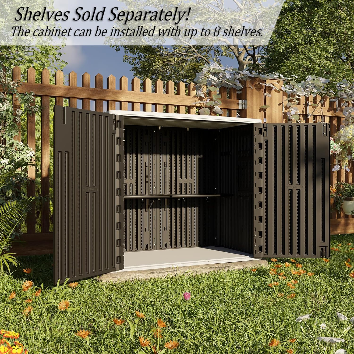 HOMSPARK Outdoor Storage Shed Weather Resistance, Patio Storage Cabinet Lockable Resin Tool Shed for Storage of Bike, Trash Cans, Garden Tools (Black, 40 Cu.ft)