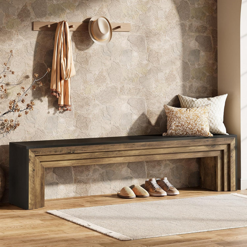 Tribesigns 71" Extra Long Rustic Entryway Bench, Modern Farmhouse Shoe B...