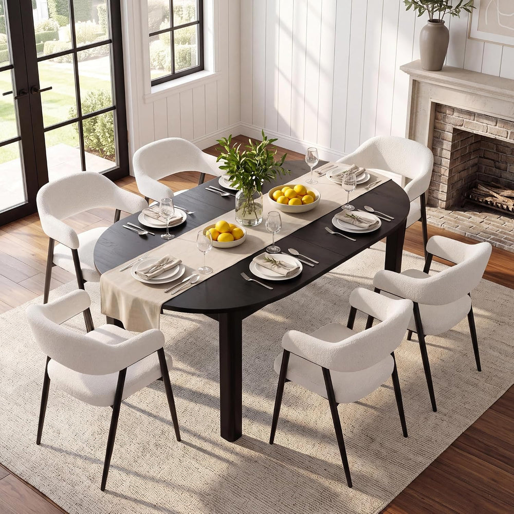HNY Modern Dining Room Arm Chairs Set of 6, Faux Sherpa Boucle Upholstered Ba...