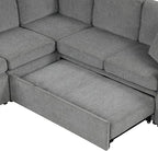 84.7" Symmetrical Convertible Sleeper Sectional Sofa Couch Bed for Living Room 4 Seater L Shaped Reversible Pull Out Sleeper Sofabed with Movable Ottoman ,2 Cup Holders ,USB Ports, Detachable Backrest