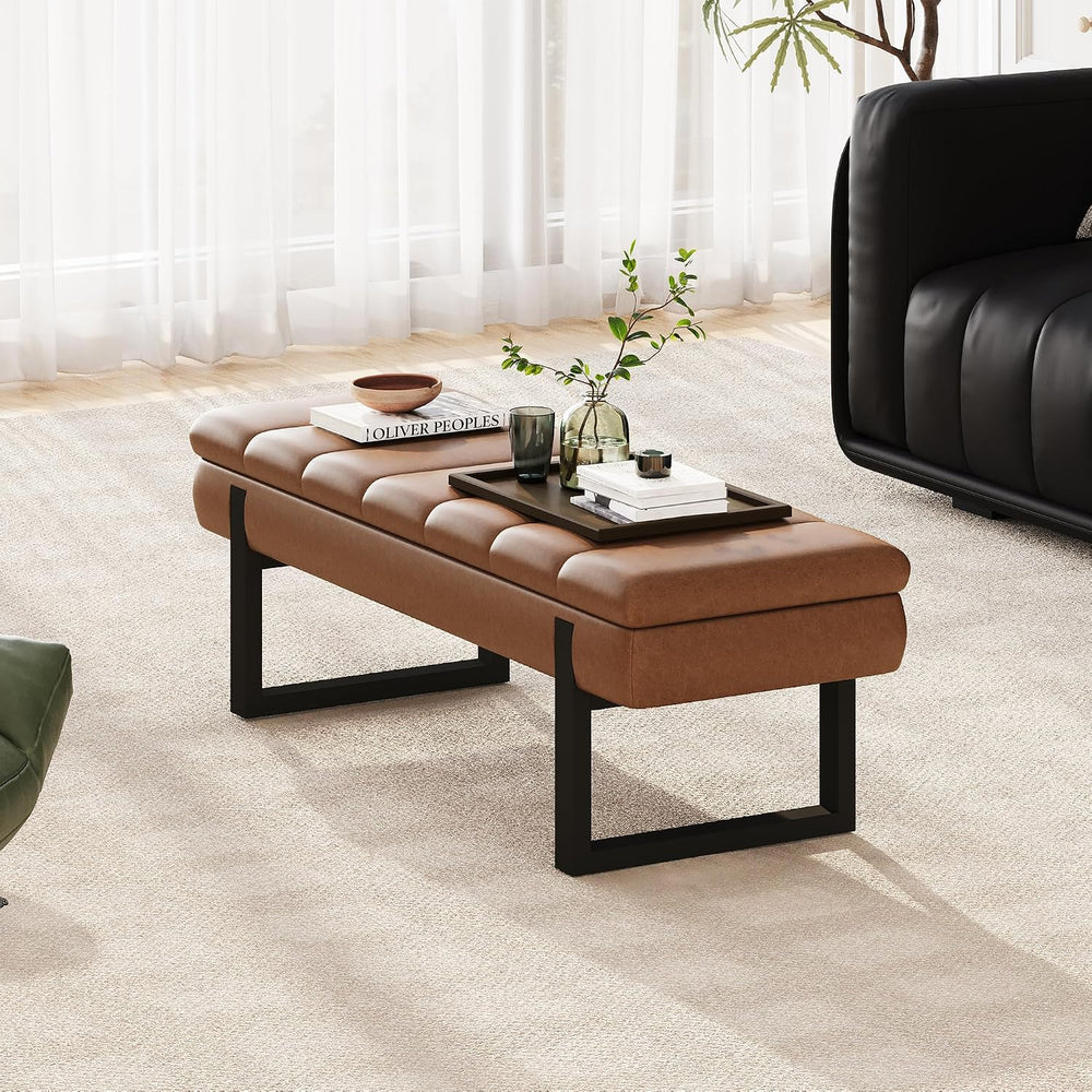 Breakfast Nook Bench 52" Storage Ottoman Bench Backless | End of Bed Ben...