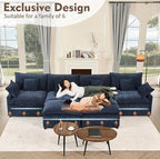 142.5" U Shaped Couch, Modular Sectional Sofa, 3-Seater Comfy Cloud Couch, Set of Modular Pieces with Movable Ottoman, Deep Seat Couches for Living Room, Chenille, Navy