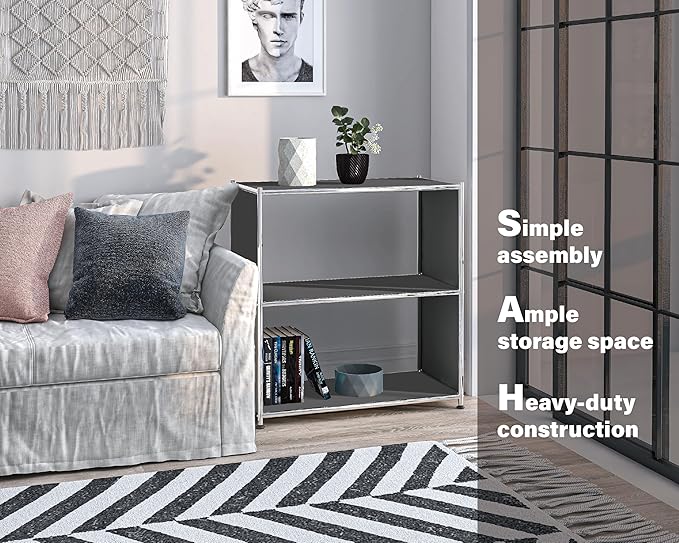32-Inch 2-Tier Metal Bookcase, Open Shelf Storage Organizer for Living Room, ...