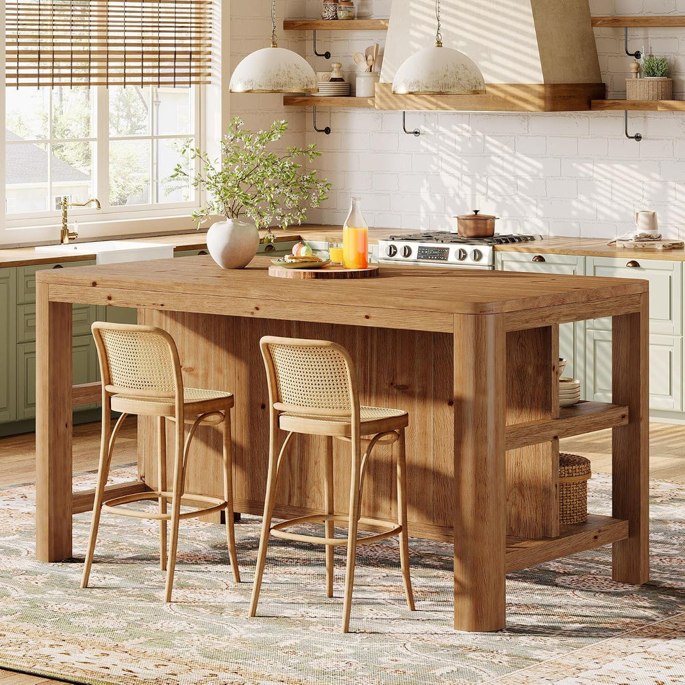 63" Solid Wood Kitchen Island with Storage Shelves, Easy Assembly | Farm...