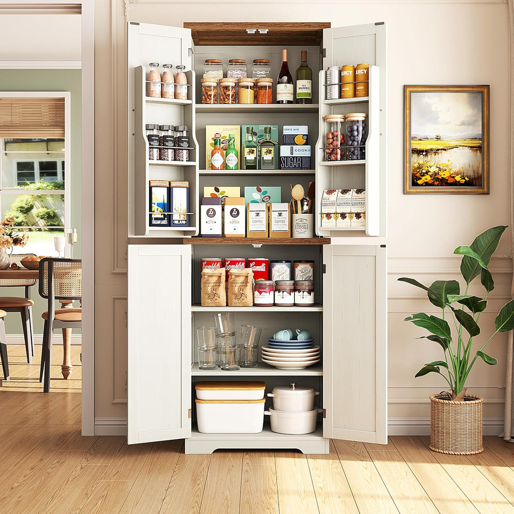Yusong 72'' Farmhouse Kitchen Pantry Cabinet,Storage Cabinet with 4 D...