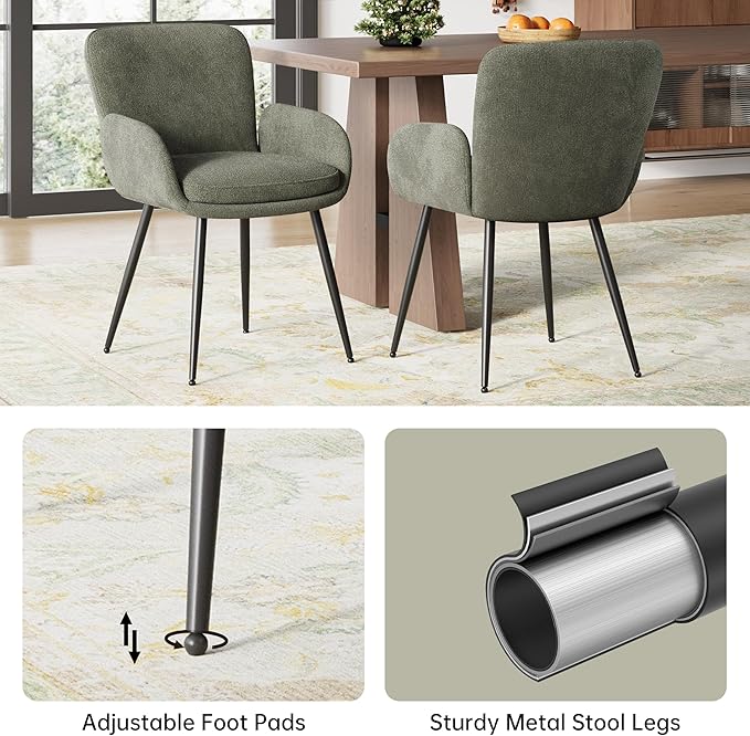 VKNOW Modern Dining Chairs Set of 6, Upholstered Dining Room Chair with Armrest, Kitchen Chairs with Curved Ergonomics Backrest for Living Room, Dining Room, Kitchen, Green