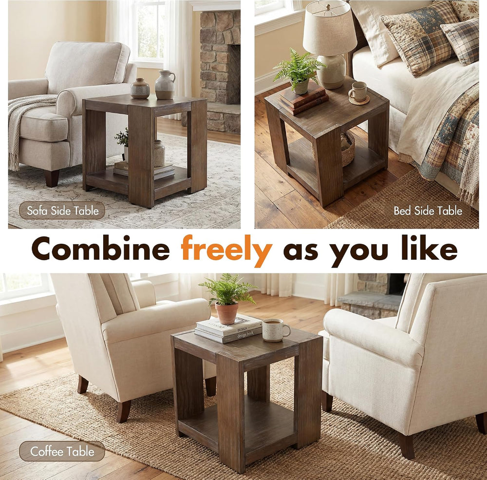 chairus Wood End Table, Nightstand with 2-Layer Storage Shelves, Rectangular ...